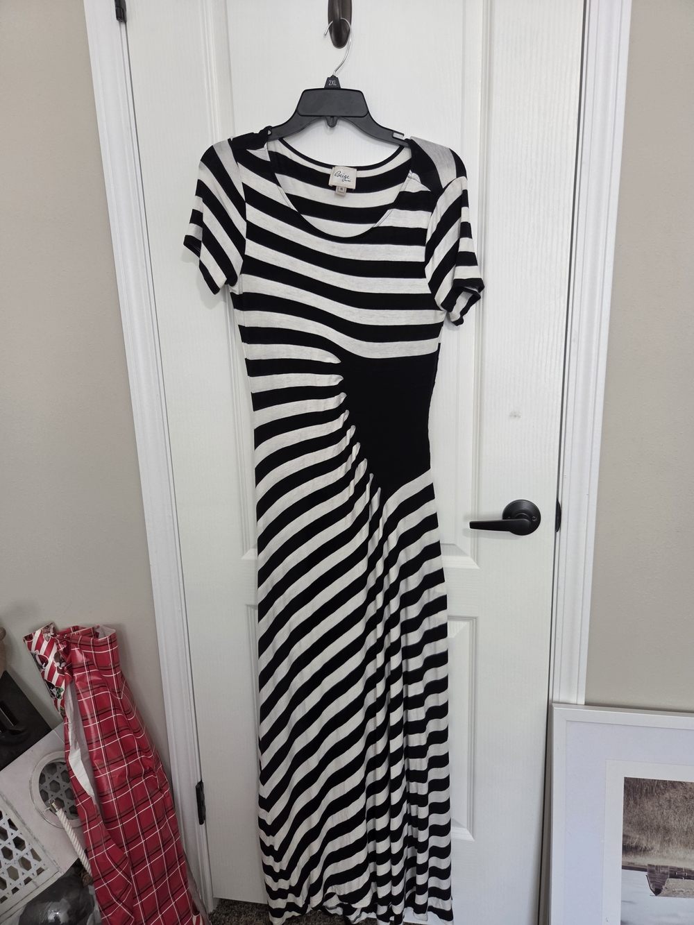 Beige by eci Black & White Striped Short-Sleeve Maxi Dress